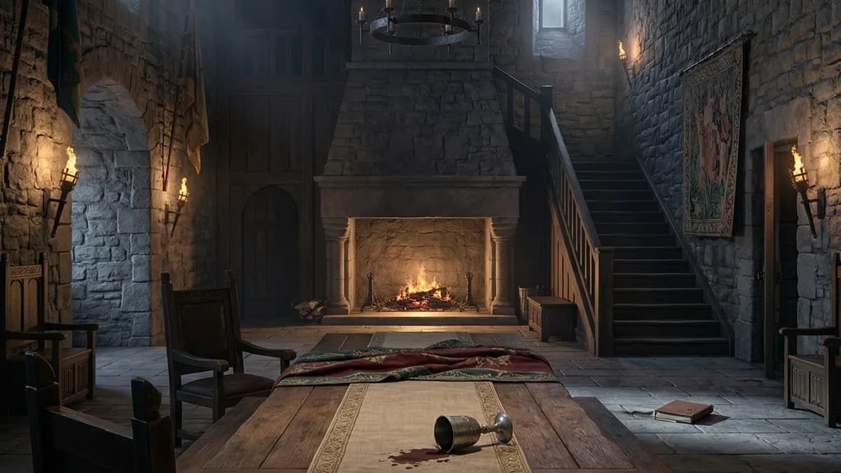 Blood and Betrayal at Castle Blackthorn — Serious murder mystery dinner party game for 6 players