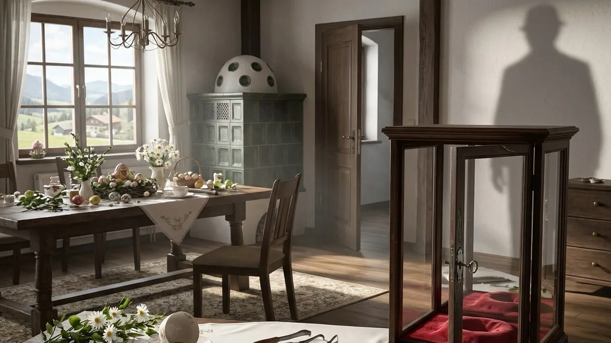 Das Geheimnis des verzauberten Ostereis — Comedy murder mystery dinner party game for 5 players