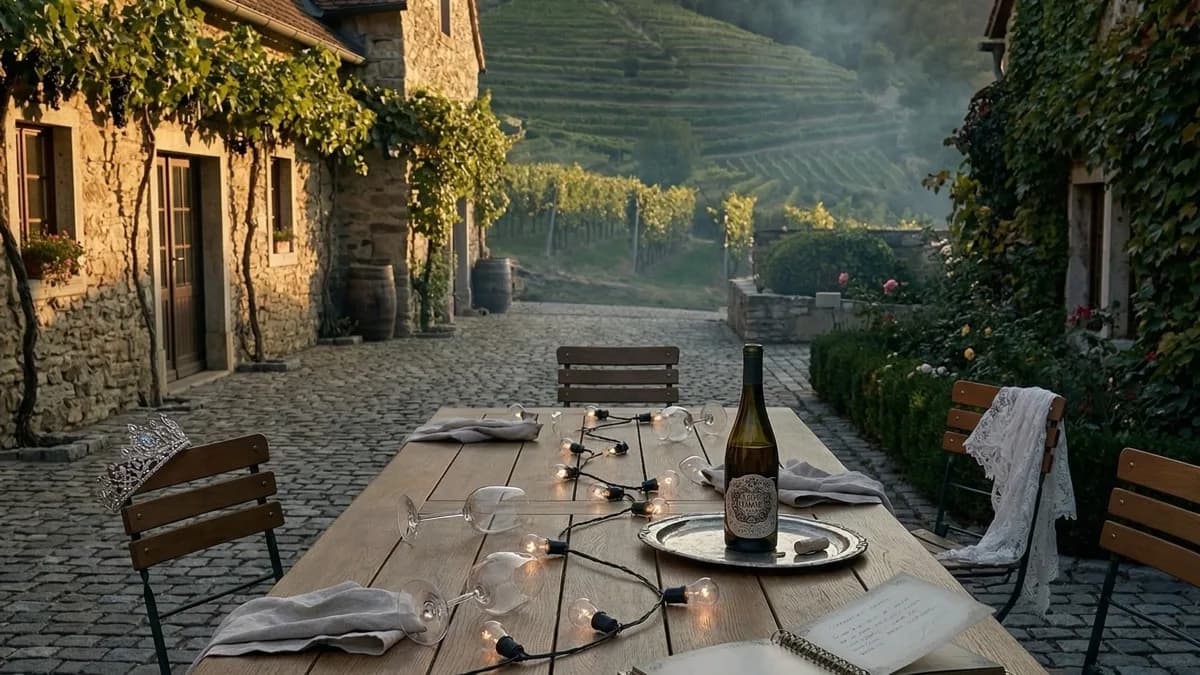 Die verschwundene Weinkönigin — Komödie murder mystery dinner party game for 5 players